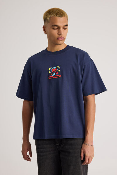 Half Half Heavyweight Box Fit Graphic Tshirt, HH MIDNIGHT BLUE/HALF HALF TROUBLEMAKER