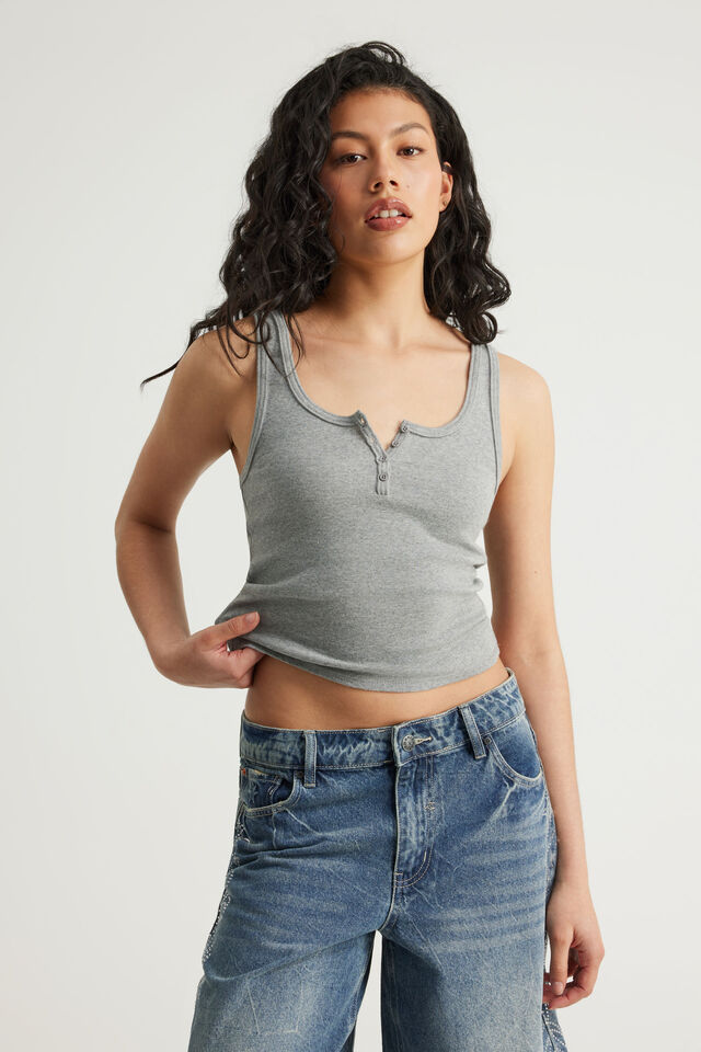 Henley Scoop Neck Tank, DARK MARLE