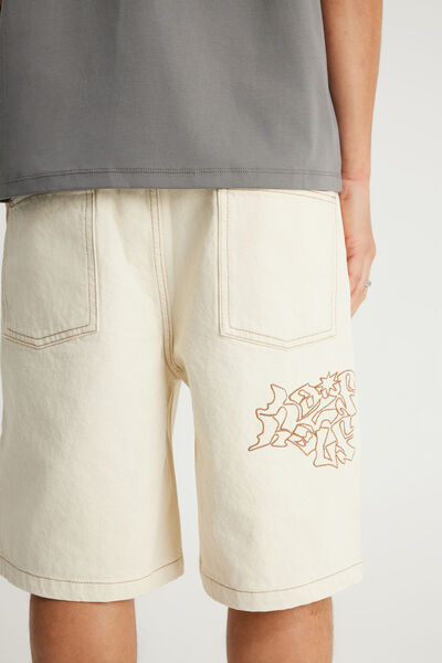 Half Half Baggy Denim Short, ECRU
