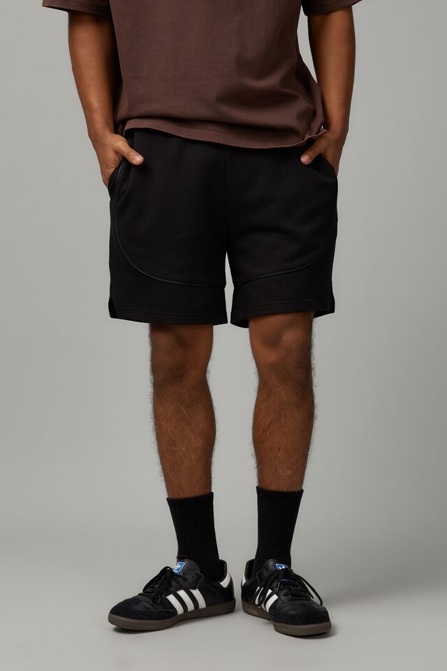 Textured Knit Track Short, BLACK/PIPING