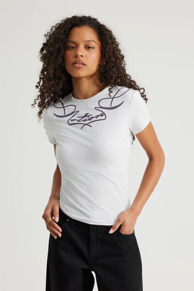 Fitted Graphic Tee, SILVER MARLE/AURA TATTOO