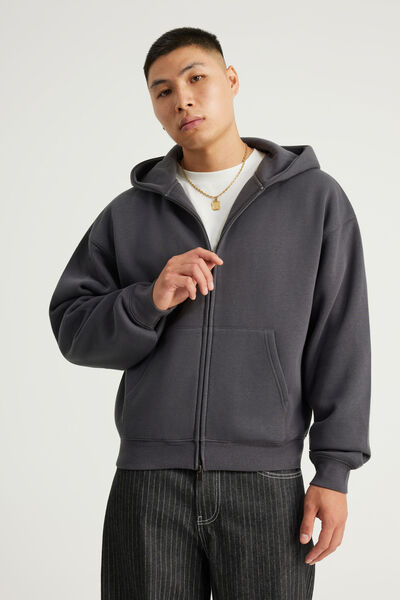Authentics Boxy Zip Thru Hoodie, SLATE