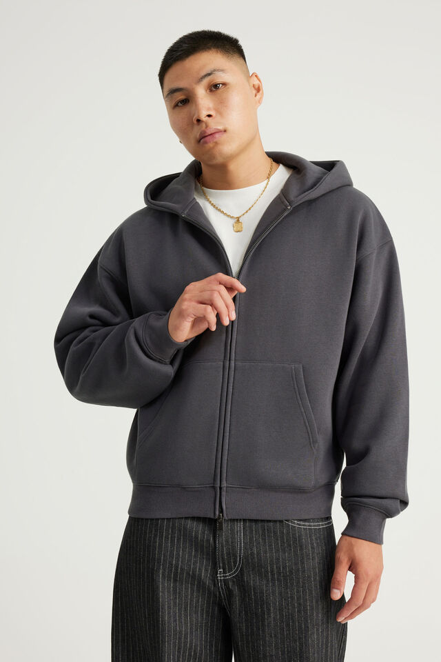 Authentics Boxy Zip Thru Hoodie, SLATE