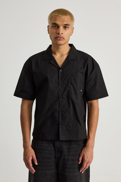Half Half Boxy Cropped Short Sleeve Shirt, HH BLACK STEALTH