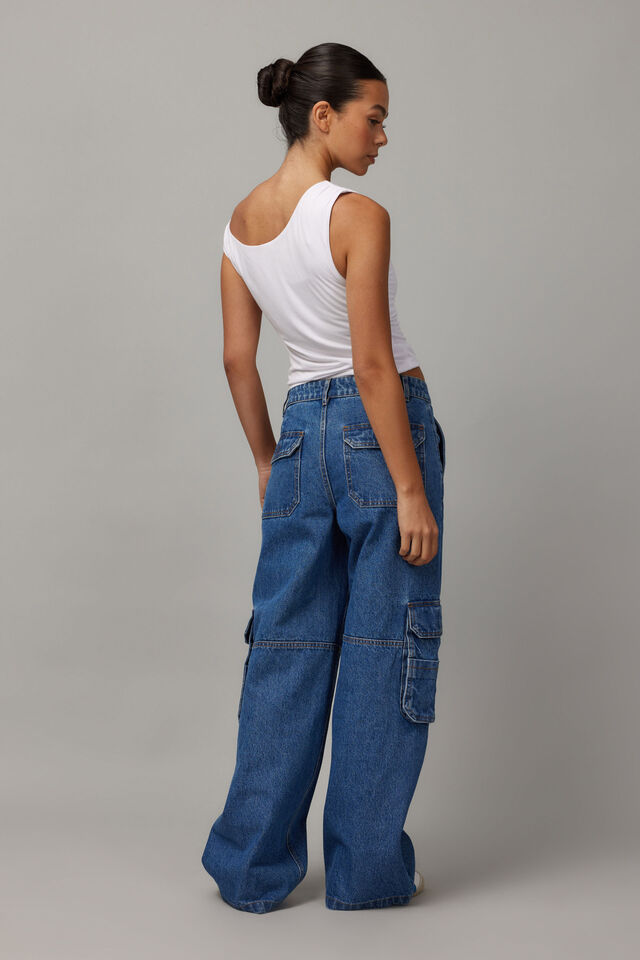 Lexi Baggy Cargo Jean, MID BLUE