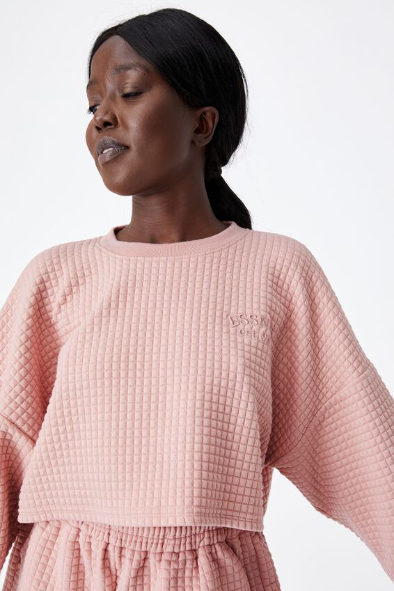 Waffle Cropped Crew, SILVER PINK