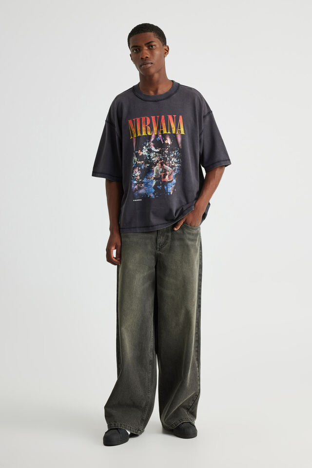 Boxy Cropped Music T Shirt, LCN MT WASHED BLACK/NIRVANA UNPLUGGED