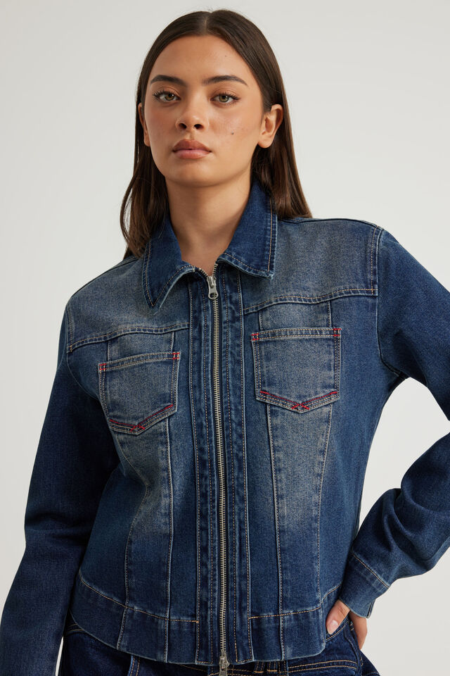 Y2k Baby Girl Zip Up Jacket, DARKNESS INDIGO