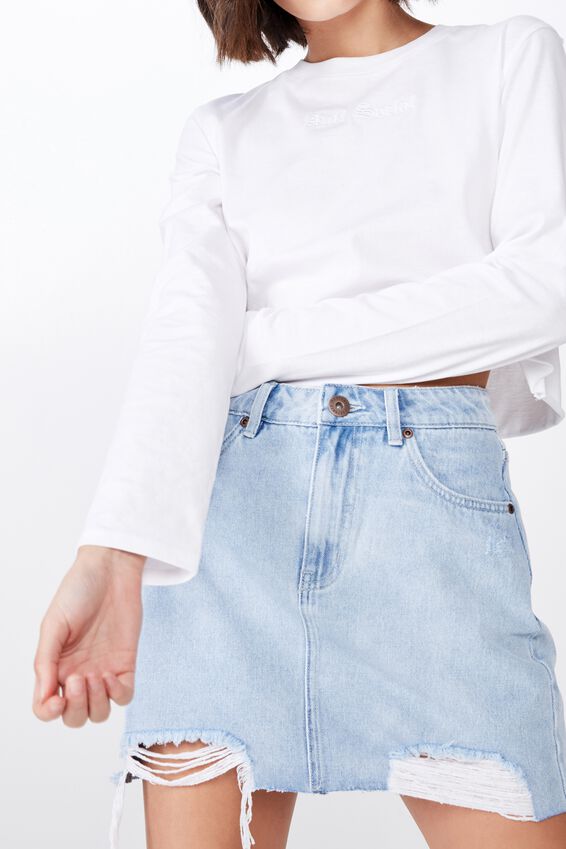 Classic Denim Skirt, DISTRESSED BLEACH BLUE