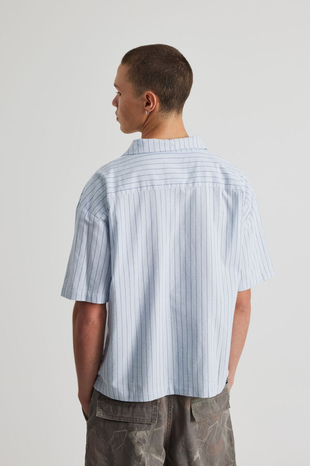 Boxy Cropped Short Sleeve Shirt, TONAL BLUE OXFORD STRIPE