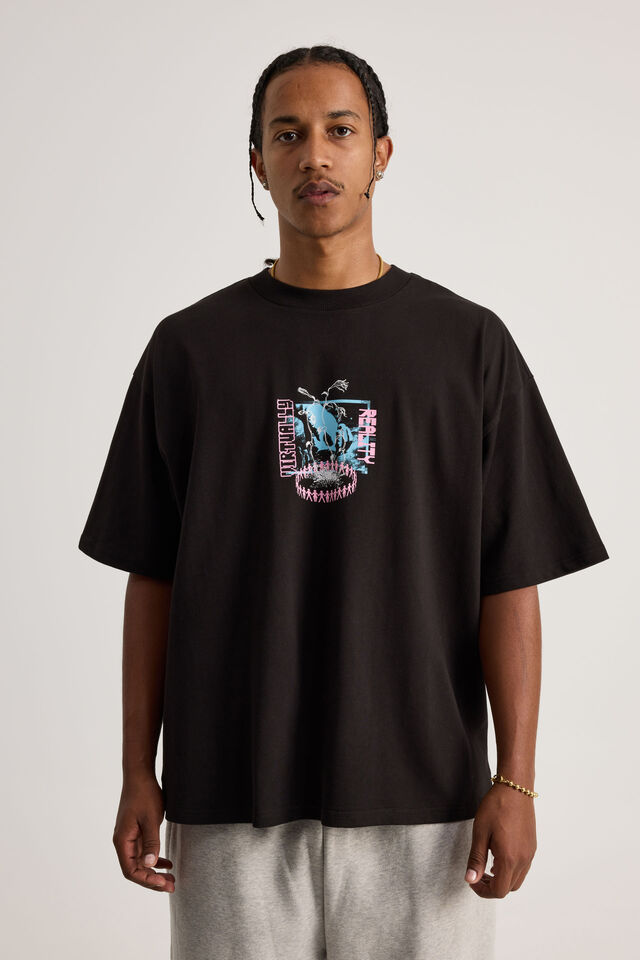 Half Half Heavyweight Box Fit Graphic Tshirt, HH BLACK/VIRTUAL WORLD