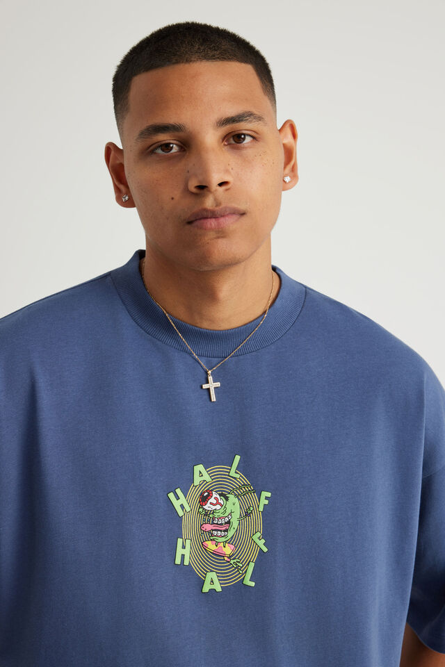 Spongebob X Half Half Heavyweight Box Fit T Shirt, LCN NIC BLUE AURA/SPONGEBOB PLANKTON