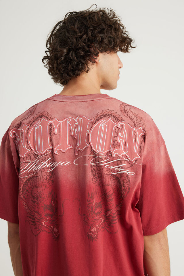 Notion Vintage Graphic Tshirt, NTN WASHED TUSCAN RED/SYMMETRICAL DRAGONS