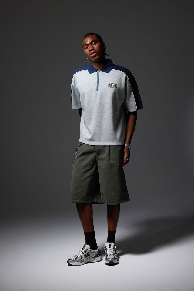 Half Half Pleated Woven Short, DEEP KHAKI