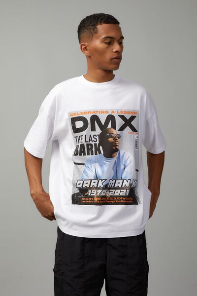 Oversized Music Merch T Shirt, LCN MT WASHED WHITE/DMX MAGAZINE