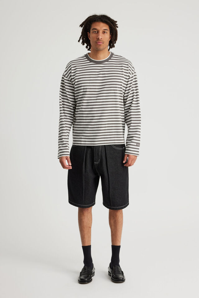 Open Gallery Cropped Long Sleeve Tshirt, OG TITANIUM STRIPE/OG LOGO