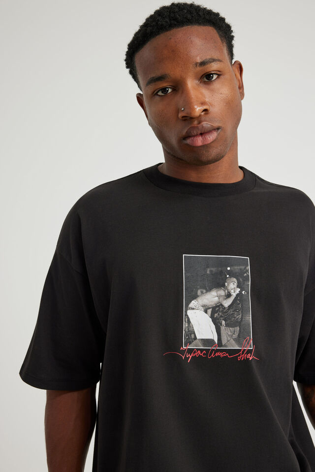 Box Fit Music Merch T Shirt, LCN BRA BLACK/TUPAC SHAKUR SIGNATURE