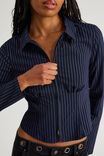 Long Sleeve Zip Through Shirt, NAVY PINSTRIPE - alternate image 4