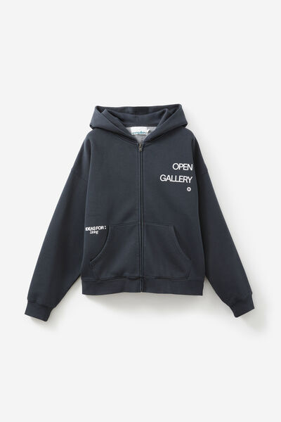 Open Gallery Zip Thru Hoodie, OG WASHED ICED LAGOON/LIVING IDEAS