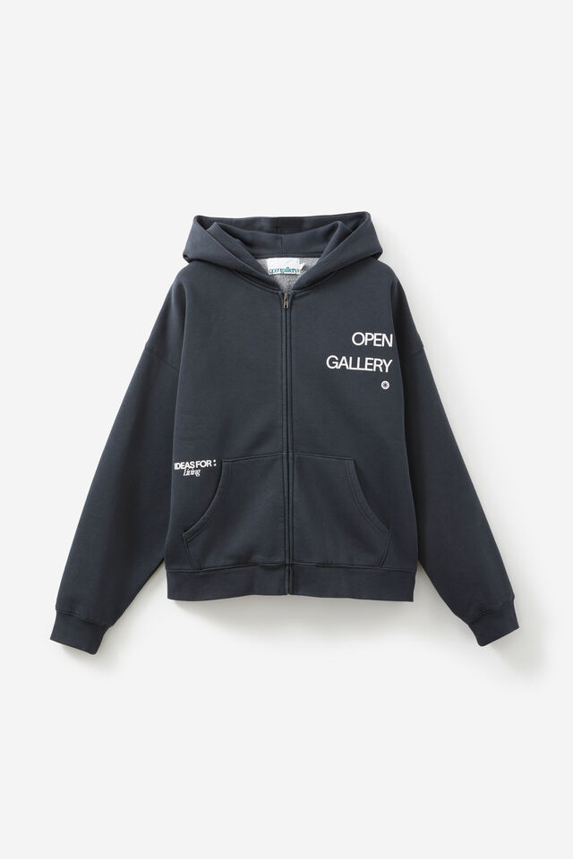 Open Gallery Zip Thru Hoodie, OG WASHED ICED LAGOON/LIVING IDEAS