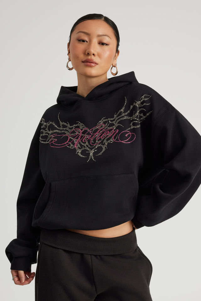 Notion Boxy Hoodie, NTN BLACK/RHINESTONE CYBER