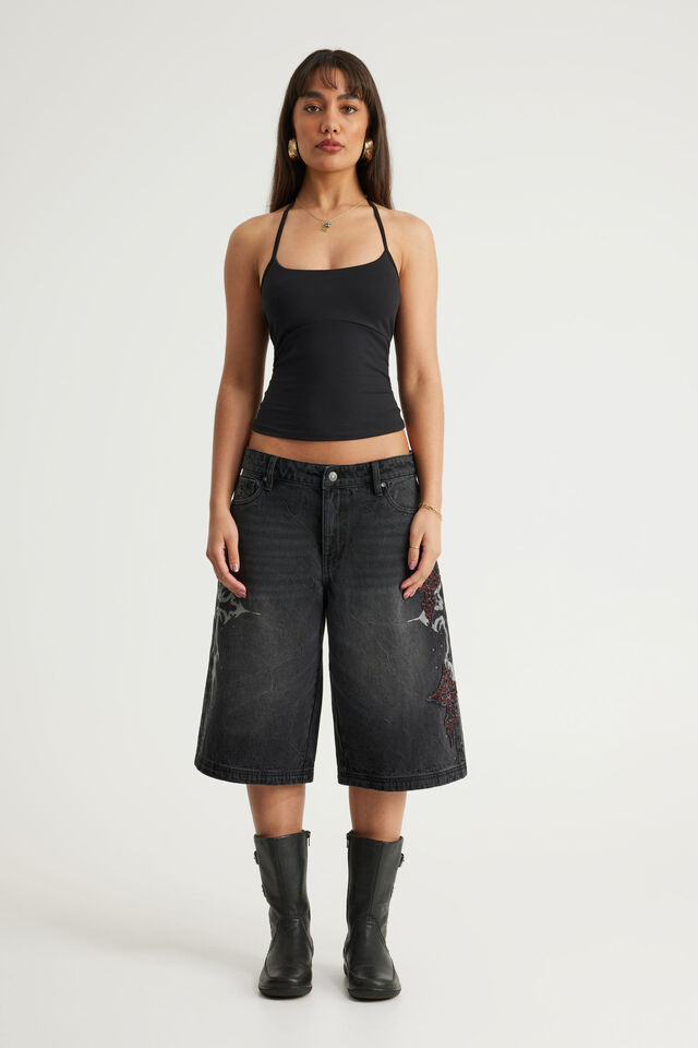 Mega Baggy Jort, BLACK/YOU RE MY BUTTERFLY