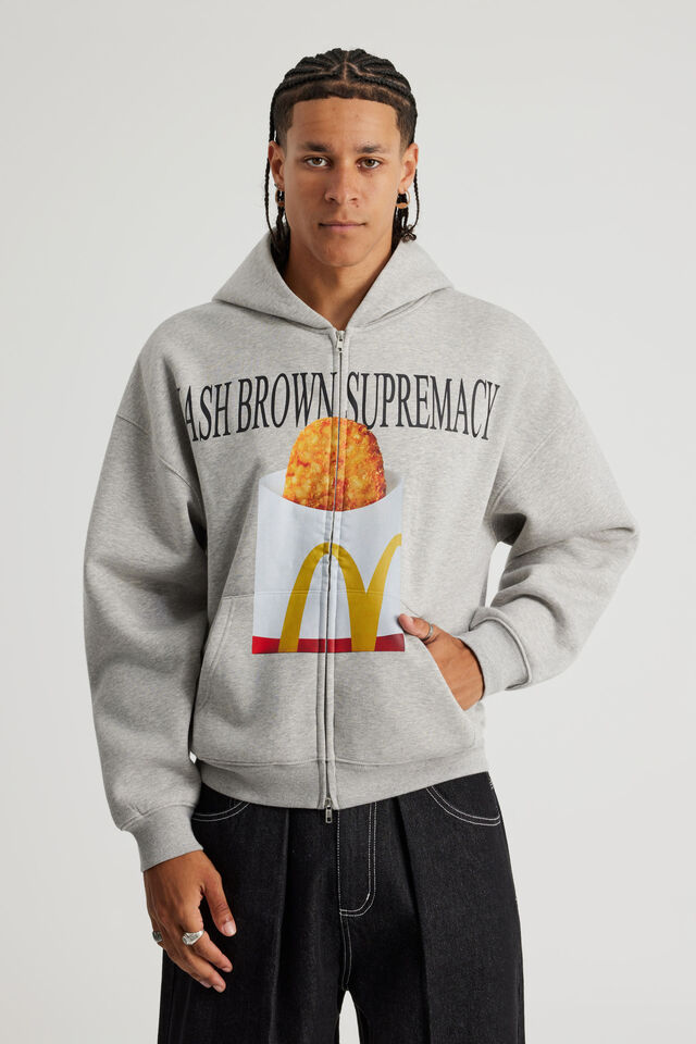 Mcdonalds Zip Thru Hoodie, LCN MCD GREY MARLE/HASH BROWN SUPREMACY