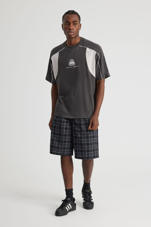 Half Half Box Fit Panelled Graphic Tshirt, HH SLATE PEBBLE/HH ELITE