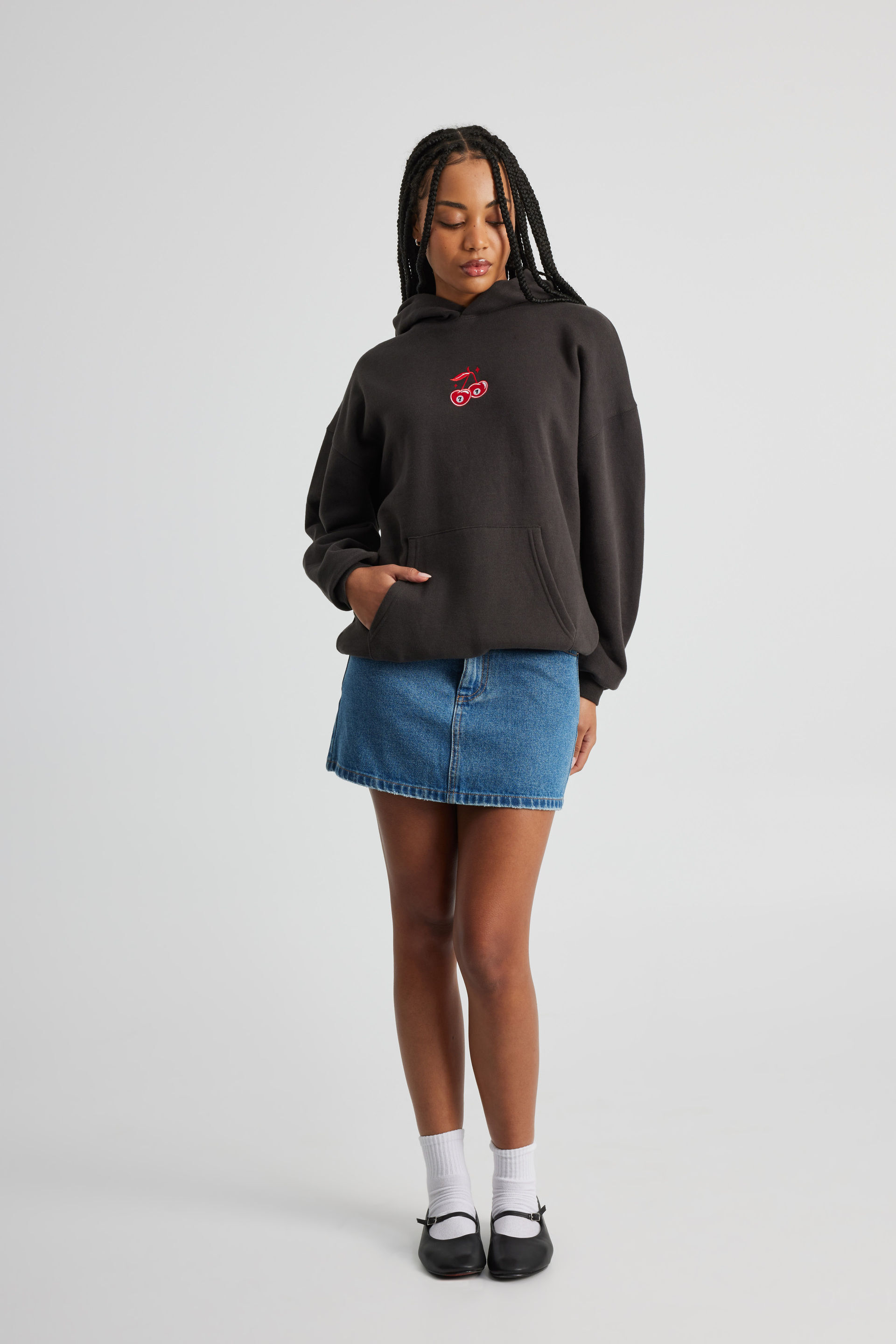 Denim skirt and hoodie discount