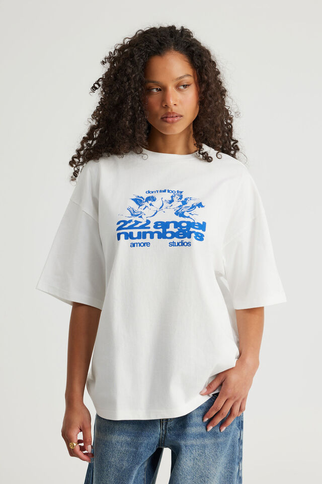 Oversized Graphic Tee, CLOUD/AMORE ANGELS