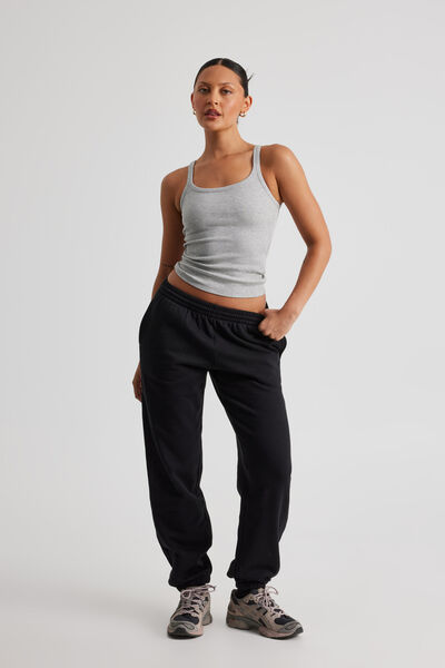 Cuffed Slouchy Trackpant, BLACK