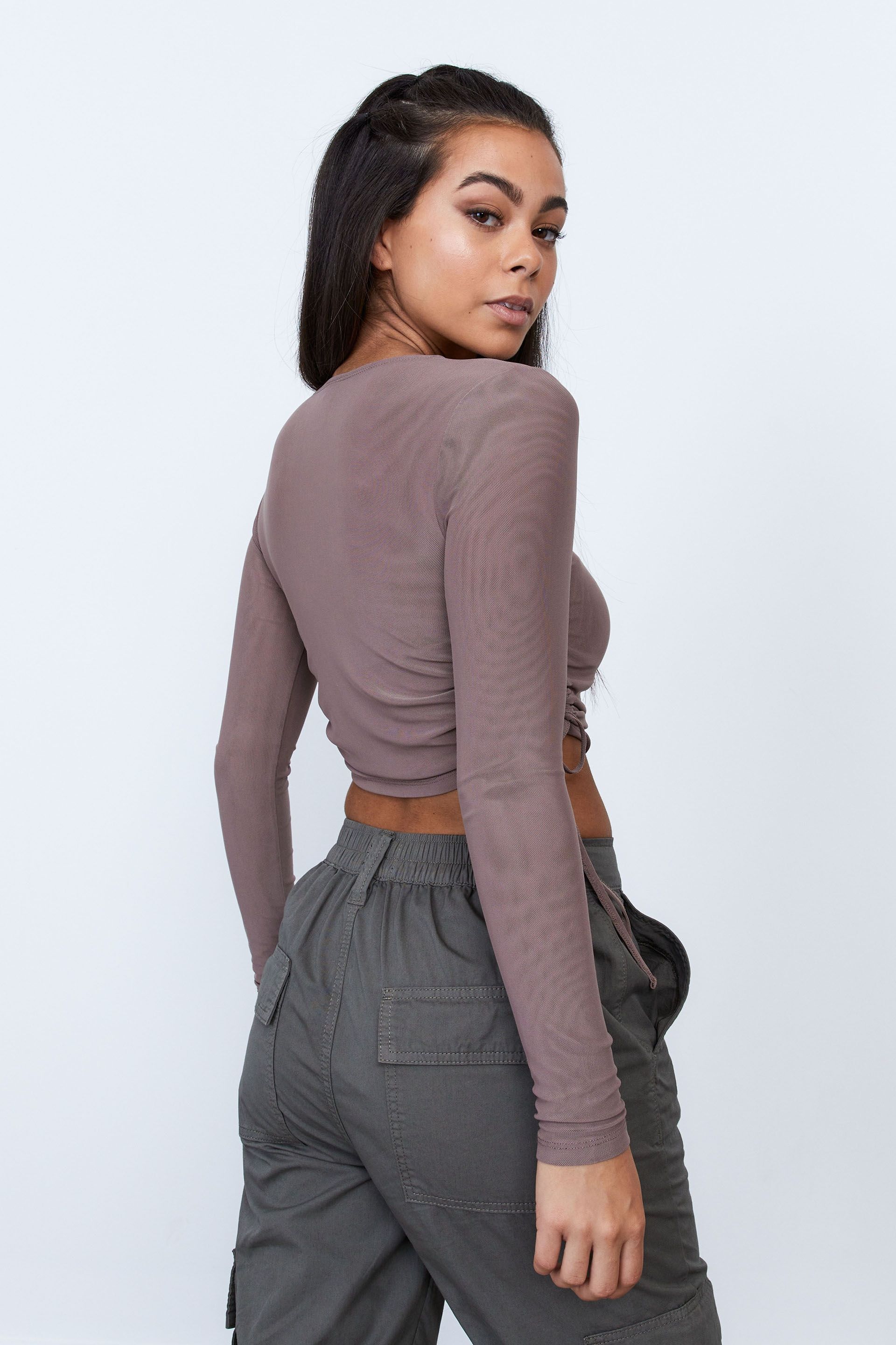Mesh Ruched Long Sleeve