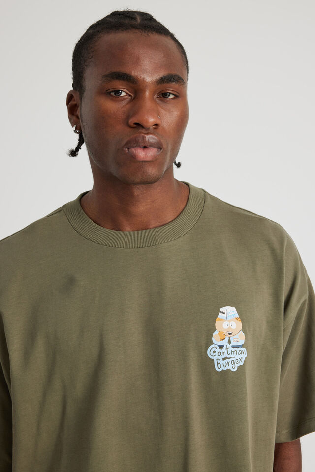 South Park X Half Half Box Fit Tshirt, LCN SOU PORTLAND MOSS/CARTMAN BURGER