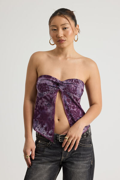 Knot Front Split Bandeau, PURPLE ABSTRACT ANIMAL
