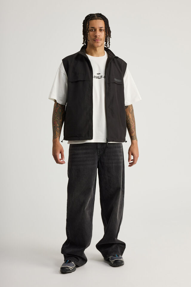 Half Half Reversible Vest, BLACK