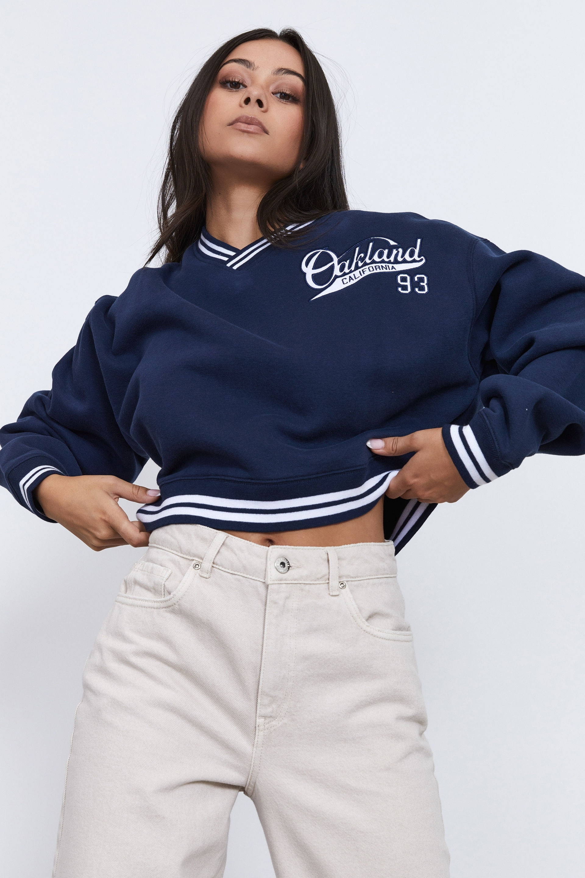Women's v shop neck varsity sweater