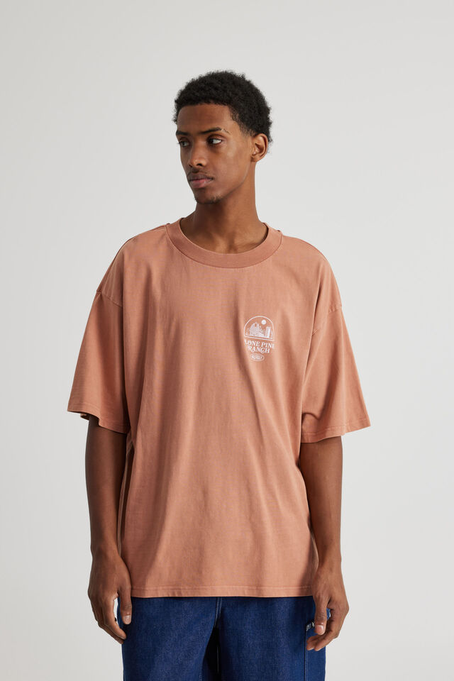 Half Half Heavyweight Box Fit Graphic Tshirt, HH WASHED LIGHT OCHRE/LONE PINE RANCH
