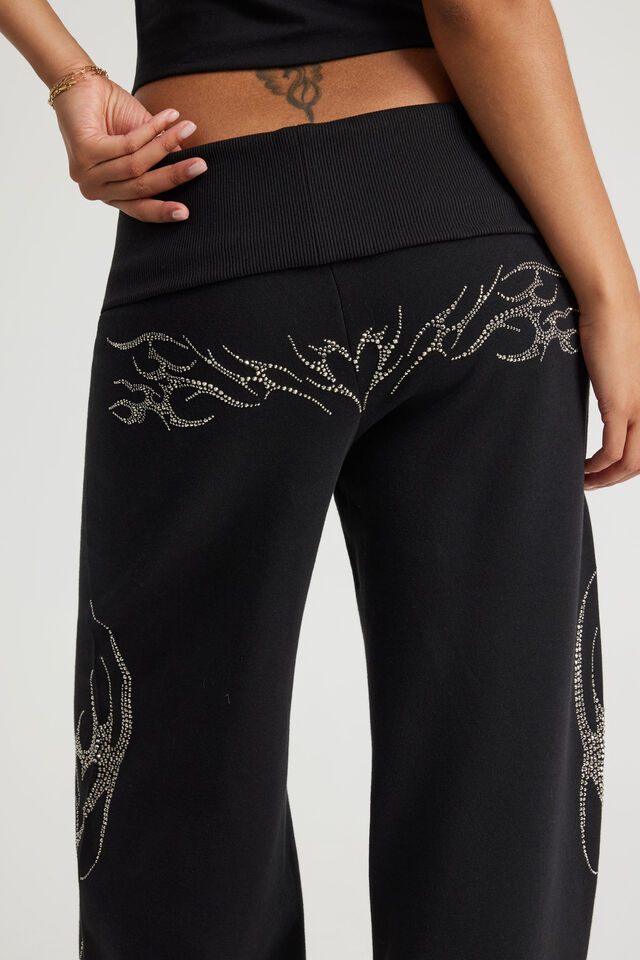 Wide Waistband Trackpant, NTN BLACK/RHINESTONE