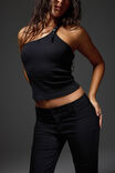 One Shoulder Buckle Top, BLACK - alternate image 1