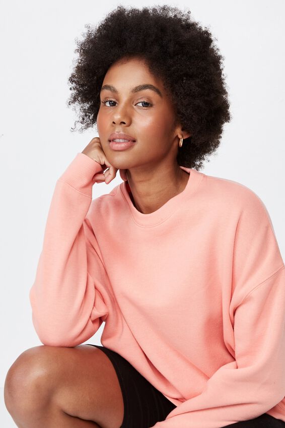 Oversized Crew Neck Sweater, BURNT CORAL
