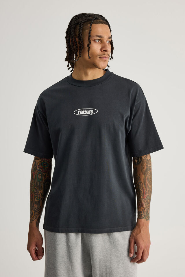 Heavyweight Box Fit Nfl Tshirt, LCN NFL RAIDERS WASHED SLATE/OAKLAND BARCODE