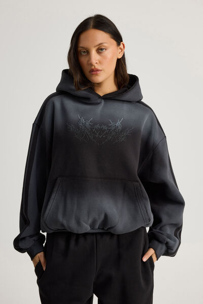 Notion Boxy Hoodie, NTN WASHED BLACK/GOTHIC SPRAY