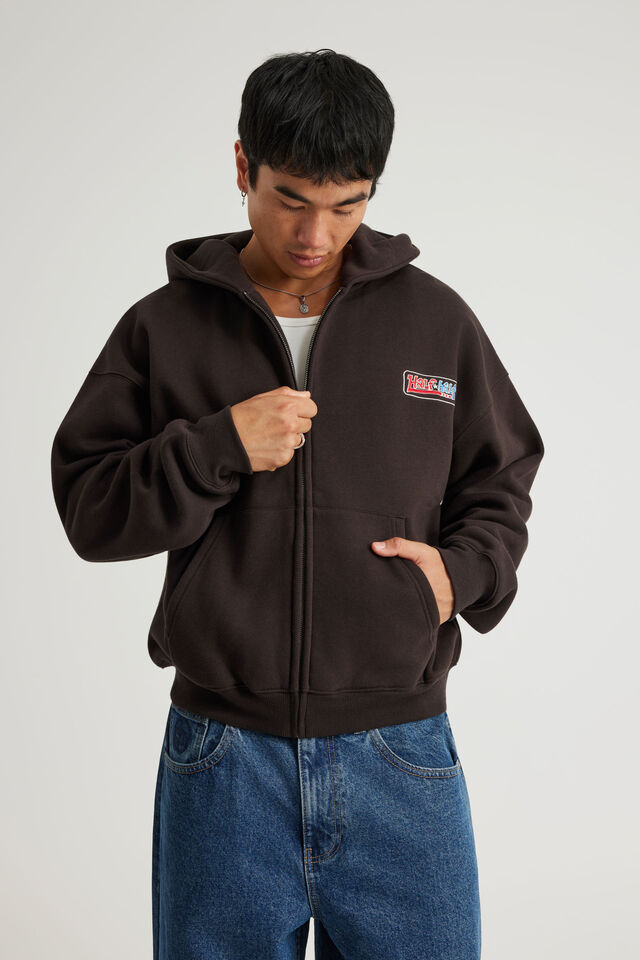 Half Half Zip Thru Hoodie, HH CHOC NOIR/LOCAL LEGEND