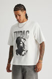 Box Fit Music Merch T Shirt, LCN BRA CLOUD/TUPAC GREYSCALE ALL EYEZ - alternate image 1