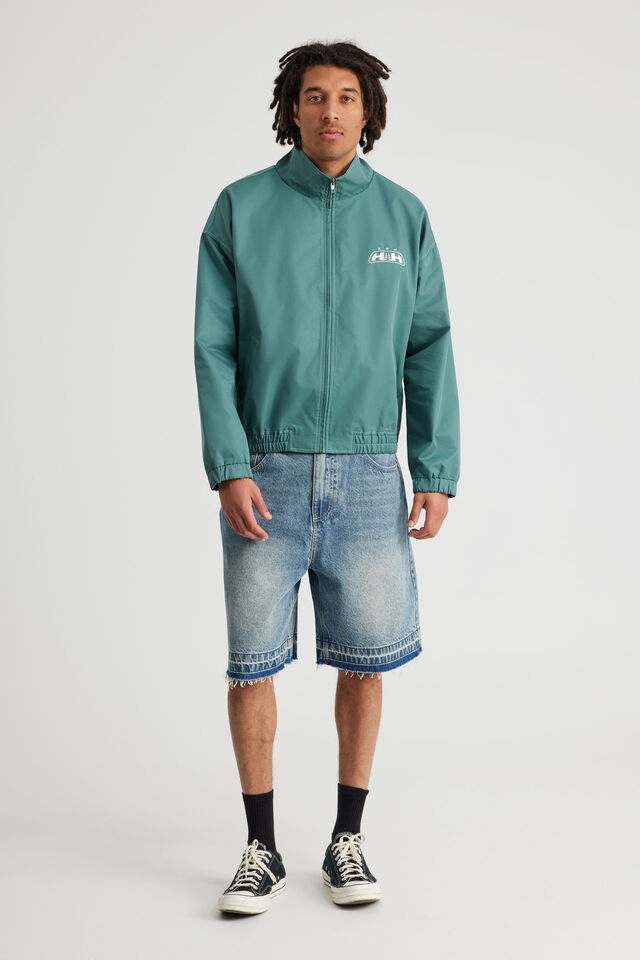 Half Half Zip Through Jacket, WASHED JADE