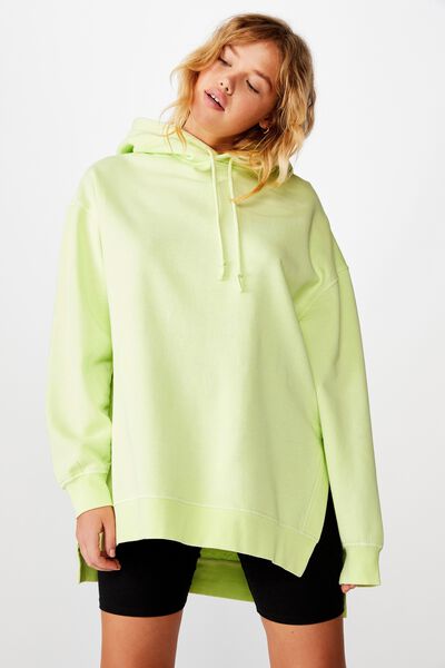 Oversized Split Hem Hoodie, WASHED LIME CREAM