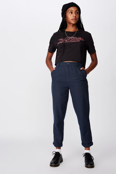 Tapered Leg Check Pant, NAVY PINSTRIPE