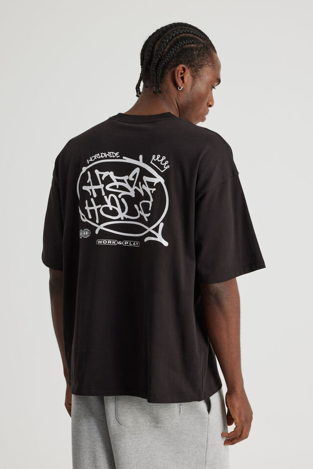 Half Half Heavyweight Box Fit Graphic Tshirt, HH BLACK/HALF HALF CHAIN REACTION