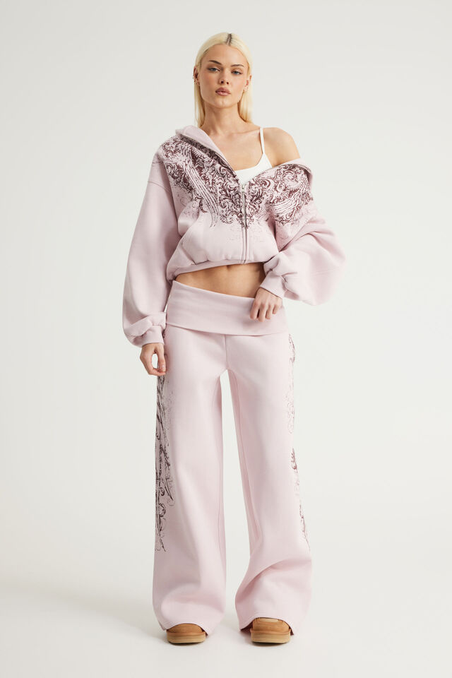 Wide Waistband Trackpant, NTN PINK DUST/GOTHIC SCRIPT