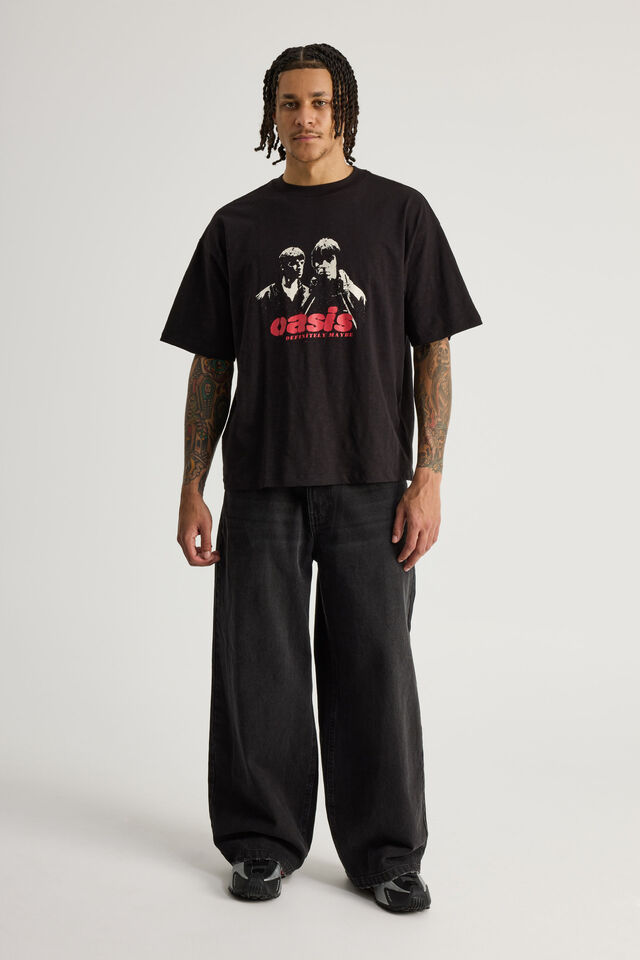 Box Fit Music Merch T Shirt, LCN OAS BLACK/OASIS DEFINITELY MAYBE
